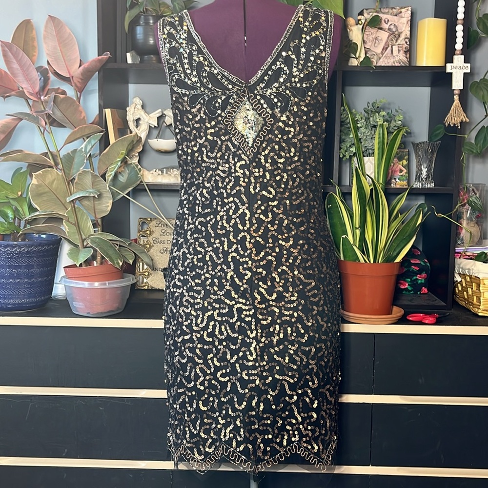 Pisarro Nights Elegant Sequin and Beaded Embellished Sleeveless Dress - Picture 3 of 14